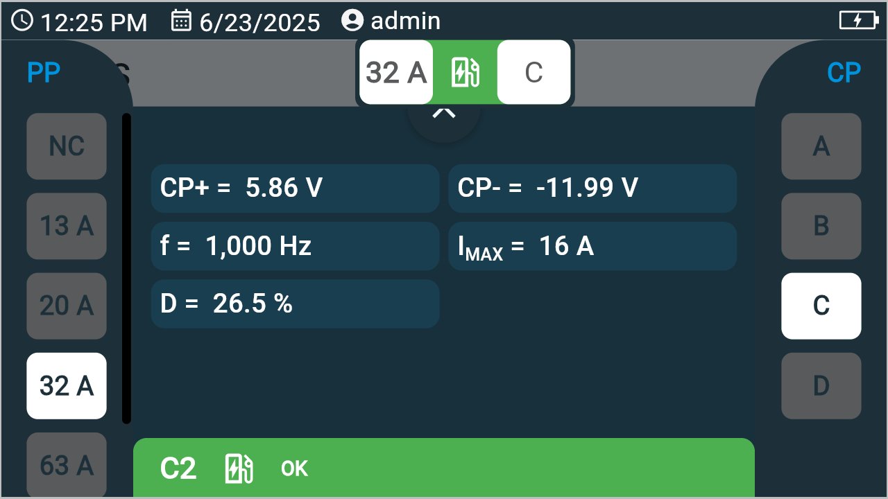 EVSE-100 – CP signal diagnostic screens with waveform display