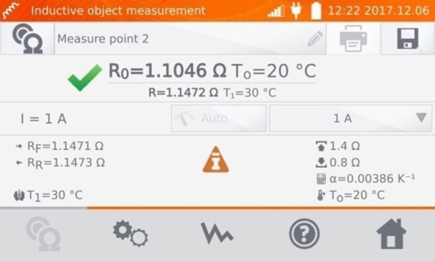 Resistance measurement result shown on the Sonel MMR-6700 display